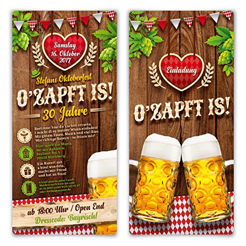 Kartenmachen.de Einladungskarten Oktoberfest Geburtstag (10 Stück) Bayern Einladungen - O'zapft is! in Rot von Kartenmachen.de