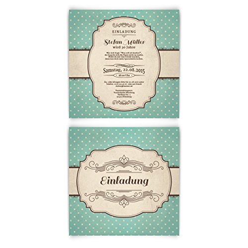 Kartenmachen.de Einladungskarten zum Geburtstag (10 Stück) 50er Jahre Retro Vintage Einladungen von Kartenmachen.de