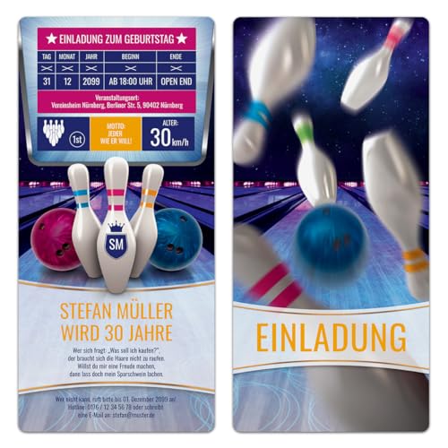 Kartenmachen.de Einladungskarten zum Geburtstag (10 Stück) im Bowling Motiv Einladung Kegeln von Kartenmachen.de