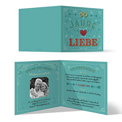 Kartenmachen.de Einladungskarten zur goldenen Hochzeit Hochzeitseinladungen individuell ab 10 Stück - 50 Jahre Liebe von Kartenmachen.de