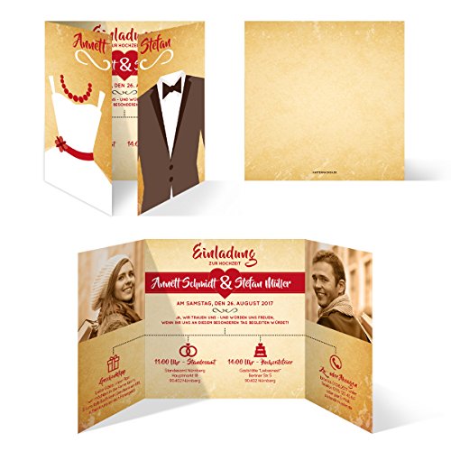 Kartenmachen.de Hochzeitseinladungen (20 Stück) - Braut und Bräutigam Altarfalz - Hochzeitskarten in Vintage von Kartenmachen.de