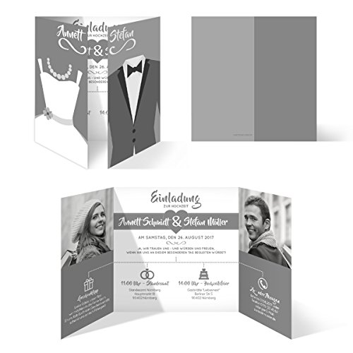 Kartenmachen.de Hochzeitseinladungen (80 Stück) - Braut und Bräutigam Altarfalz - Hochzeitskarten in Grau von Kartenmachen.de