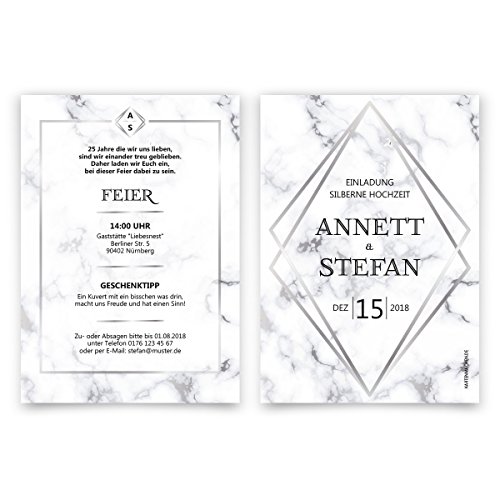 Kartenmachen.de Hochzeitseinladungen Silberhochzeit silberne Hochzeit Einladung individuell - Marmor Kartenmachen.de Hochzeitseinladungen Silberhochzeit silberne Hochzeit Einladung individuell - Marmor von Kartenmachen.de