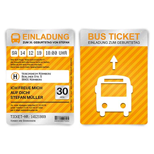 Kartenmachen.de Individuelle Geburtstag Einladungskarten Einladungen Geburtstagseinladungen individuell 10-100 Stück - Busticket Kartenmachen.de Individuelle Geburtstag Einladungskarten Einladungen Geburtstagseinladungen individuell 10-100 Stück - Busticket von Kartenmachen.de