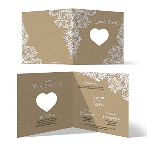 Kartenmachen.de Lasergeschnittene Hochzeit Einladungskarten - Rustikal Kraftpapier - Hochzeitskarten von Kartenmachen.de