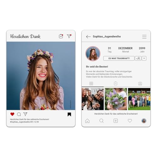 Kartenmachen.de Personalisierte 10-100 Stück Foto Jugendweihe Danksagungskarten „Partygram“ DIN A6, dickes 300g/qm Papier, Briefumschläge optional Kartenmachen.de Personalisierte 10-100 Stück Foto Jugendweihe Danksagungskarten „Partygram“ DIN A6, dickes 300g/qm Papier, Briefumschläge optional von Kartenmachen.de