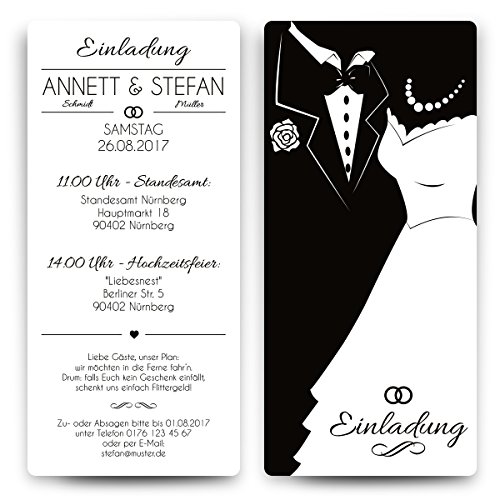 Kartenmachen.de Personalisierte Einladungskarten Hochzeit - Black & White Brautpaar - Weiß - Hochzeitseinladungen von Kartenmachen.de