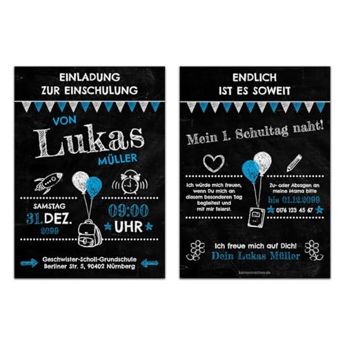 Kartenmachen.de Personalisierte Einschulung Einladungskarten Schulanfang individuell Einladungen - Tafel Blau von Kartenmachen.de