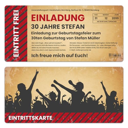 Kartenmachen.de Personalisierte Ticket Einladungskarten zum Geburtstag 10 bis 100 Stück als Eintrittskarte mit echtem Abriss, Vintage Party, Umschläge optional, 300g/qm Kartonpapier, für jedes Alter Kartenmachen.de Personalisierte Ticket Einladungskarten zum Geburtstag 10 bis 100 Stück als Eintrittskarte mit echtem Abriss, Vintage Party, Umschläge optional, 300g/qm Kartonpapier, für jedes Alter von Kartenmachen.de