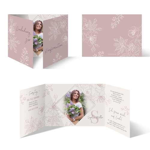 Konfirmation Einladungskarten Einladungen individuell mit Text und Foto DIN A6 Altarfalz-Klappkarte - Kirschblüten von Kartenmachen.de
