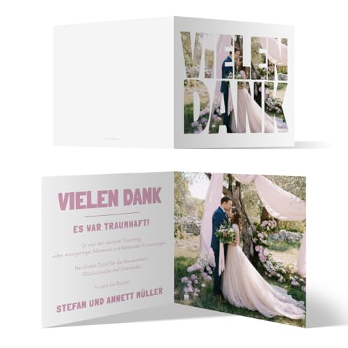 Personalisierte 10 bis 100x Stück Hochzeit Foto Dankeskarten Danke Danksagungskarten Karten individuell - Fotoschrift, Klappkarte 148x148mm mit Ihrem Foto und Text, dickes 300g/qm Papier Personalisierte 10 bis 100x Stück Hochzeit Foto Dankeskarten Danke Danksagungskarten Karten individuell - Fotoschrift, Klappkarte 148x148mm mit Ihrem Foto und Text, dickes 300g/qm Papier von Kartenmachen.de