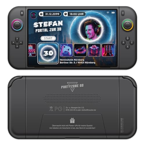 Personalisierte Foto Geburtstag Einladungskarten im witzigen "Gaming Handheld" Motiv, DIN Lang, abgerundete Ecken, 300g/qm Kartonpapier, Umschläge optional Personalisierte Foto Geburtstag Einladungskarten im witzigen "Gaming Handheld" Motiv, DIN Lang, abgerundete Ecken, 300g/qm Kartonpapier, Umschläge optional von Kartenmachen.de