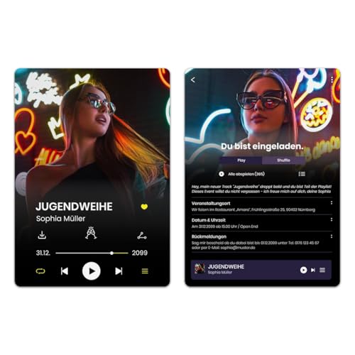 Personalisierte Foto Jugendweihe Einladungskarten im kreativen "Playlist" Motiv, DIN A6 hoch, abgerundete Ecken, 300g/qm Kartonpapier, Umschläge optional Personalisierte Foto Jugendweihe Einladungskarten im kreativen "Playlist" Motiv, DIN A6 hoch, abgerundete Ecken, 300g/qm Kartonpapier, Umschläge optional von Kartenmachen.de
