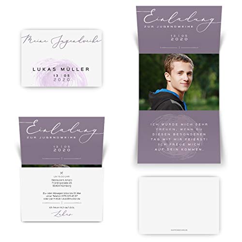 Personalisierte Jugendweihe individuelle Einladungskarten Einladung Klappkarte Wickelfalz DIN A6 - Lila Hoffnung Personalisierte Jugendweihe individuelle Einladungskarten Einladung Klappkarte Wickelfalz DIN A6 - Lila Hoffnung von Kartenmachen.de