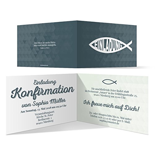 Personalisierte Konfirmation Einladungskarten Konfirmationseinladungen Konfirmationskarten - Moderner Jesus Fisch, Klappkarten als 10er Sets von Kartenmachen.de