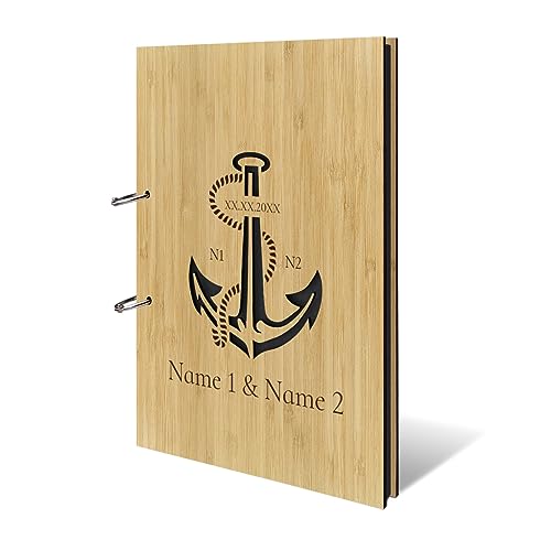 Personalisiertes Hochzeit Fotoalbum echtes Holz DIN A4 Hochzeitsbuch mit Lasergravur - Anker - mit 25 Blatt / 50 Seiten Fotokarton Schwarz Personalisiertes Hochzeit Fotoalbum echtes Holz DIN A4 Hochzeitsbuch mit Lasergravur - Anker - mit 25 Blatt / 50 Seiten Fotokarton Schwarz von Kartenmachen.de