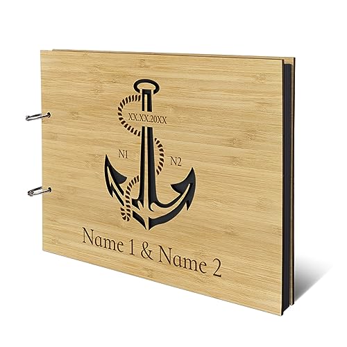 Personalisiertes Hochzeit Fotoalbum echtes Holz DIN A4 Hochzeitsbuch mit Lasergravur - Anker - mit 25 Blatt / 50 Seiten Fotokarton Schwarz Personalisiertes Hochzeit Fotoalbum echtes Holz DIN A4 Hochzeitsbuch mit Lasergravur - Anker - mit 25 Blatt / 50 Seiten Fotokarton Schwarz von Kartenmachen.de