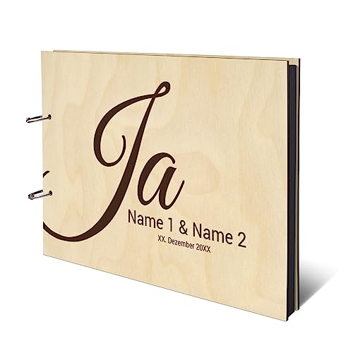 Personalisiertes Hochzeit Fotoalbum echtes Holz DIN A4 Hochzeitsbuch mit Lasergravur - Ja - mit 25 Blatt / 50 Seiten Fotokarton Schwarz Personalisiertes Hochzeit Fotoalbum echtes Holz DIN A4 Hochzeitsbuch mit Lasergravur - Ja - mit 25 Blatt / 50 Seiten Fotokarton Schwarz von Kartenmachen.de