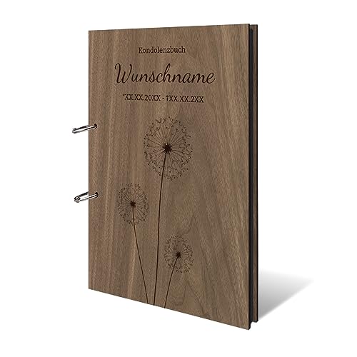 Personalisiertes Kondolenzbuch echtes Holz DIN A4 Fotoalbum mit Lasergravur - Pusteblume - mit 25 Blatt / 50 Seiten Fotokarton Schwarz Personalisiertes Kondolenzbuch echtes Holz DIN A4 Fotoalbum mit Lasergravur - Pusteblume - mit 25 Blatt / 50 Seiten Fotokarton Schwarz von Kartenmachen.de
