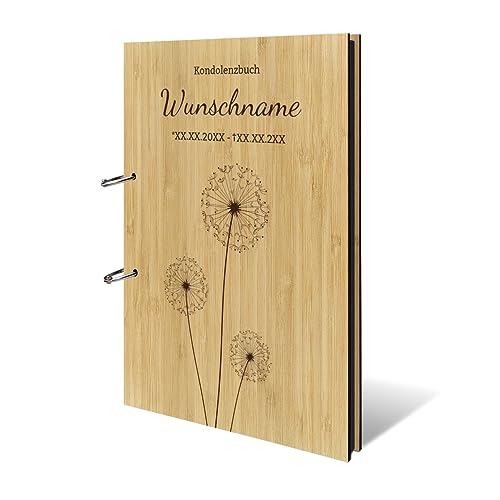 Personalisiertes Kondolenzbuch echtes Holz DIN A4 Fotoalbum mit Lasergravur - Pusteblume - mit 25 Blatt / 50 Seiten Fotokarton Schwarz Personalisiertes Kondolenzbuch echtes Holz DIN A4 Fotoalbum mit Lasergravur - Pusteblume - mit 25 Blatt / 50 Seiten Fotokarton Schwarz von Kartenmachen.de