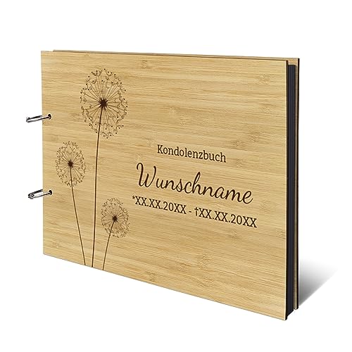 Personalisiertes Kondolenzbuch echtes Holz DIN A4 Fotoalbum mit Lasergravur - Pusteblume - mit 25 Blatt / 50 Seiten Fotokarton Schwarz Personalisiertes Kondolenzbuch echtes Holz DIN A4 Fotoalbum mit Lasergravur - Pusteblume - mit 25 Blatt / 50 Seiten Fotokarton Schwarz von Kartenmachen.de