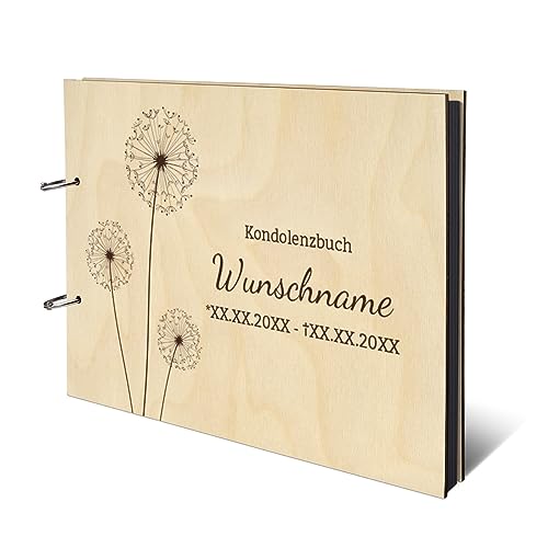 Personalisiertes Kondolenzbuch echtes Holz DIN A4 Fotoalbum mit Lasergravur - Pusteblume - mit 25 Blatt / 50 Seiten Fotokarton Schwarz Personalisiertes Kondolenzbuch echtes Holz DIN A4 Fotoalbum mit Lasergravur - Pusteblume - mit 25 Blatt / 50 Seiten Fotokarton Schwarz von Kartenmachen.de