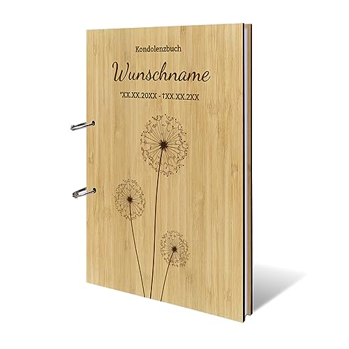 Personalisiertes Kondolenzbuch echtes Holz DIN A4 Gästebuch mit Lasergravur - Pusteblume - mit 72 Blatt / 144 Seiten Naturpapier Weiß Personalisiertes Kondolenzbuch echtes Holz DIN A4 Gästebuch mit Lasergravur - Pusteblume - mit 72 Blatt / 144 Seiten Naturpapier Weiß von Kartenmachen.de