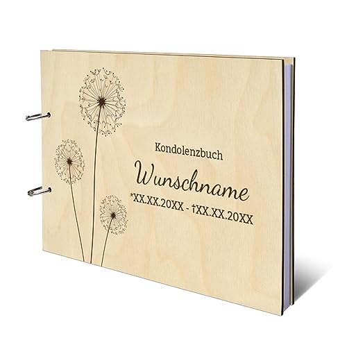 Personalisiertes Kondolenzbuch echtes Holz DIN A4 Gästebuch mit Lasergravur - Pusteblume - mit 72 Blatt / 144 Seiten Naturpapier Weiß Personalisiertes Kondolenzbuch echtes Holz DIN A4 Gästebuch mit Lasergravur - Pusteblume - mit 72 Blatt / 144 Seiten Naturpapier Weiß von Kartenmachen.de