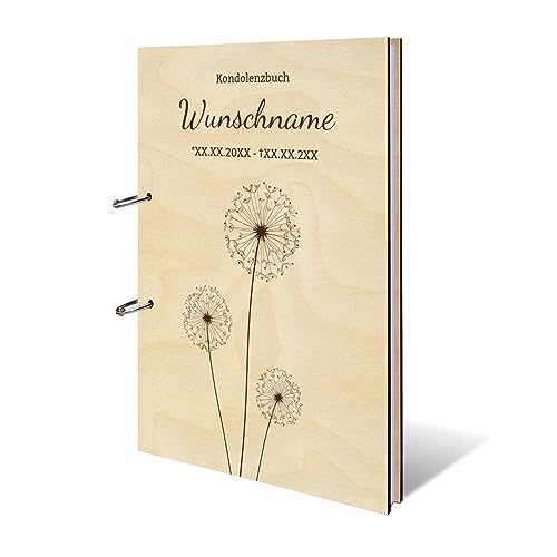 Personalisiertes Kondolenzbuch echtes Holz DIN A4 Gästebuch mit Lasergravur - Pusteblume - mit 72 Blatt / 144 Seiten Naturpapier Weiß Personalisiertes Kondolenzbuch echtes Holz DIN A4 Gästebuch mit Lasergravur - Pusteblume - mit 72 Blatt / 144 Seiten Naturpapier Weiß von Kartenmachen.de