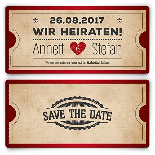 Save the Date Karten zur Hochzeit (10 Stück) - Vintage Herz in Rot von Kartenmachen.de