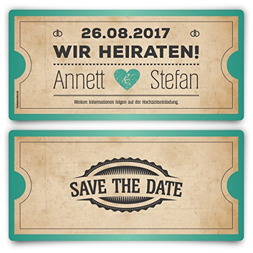Save the Date Karten zur Hochzeit (20 Stück) - Vintage Herz in Mintgrün von Kartenmachen.de