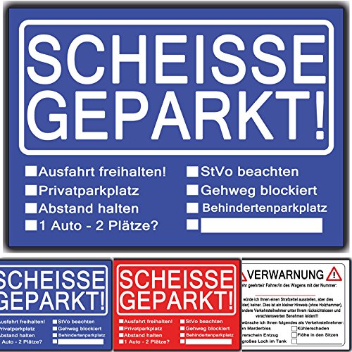 Scheisse Geparkt lustiges Set aus 3 Blöcken Rot Blau, Verwarnungsblock für Autofahrer die genervt sind von Falschparker auf Privatparkplätzen, zugeparkt werden als Geschenk zum bestenden Führerschein von Kartenuniversum