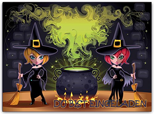 Hexen Einladungskarte Kinder Erwachsene Party Halloween Halloweenparty Hexe (10 Stück) gruselig Geburtstag Einladung Zauberin grusel Gruselparty von Kartenversand24