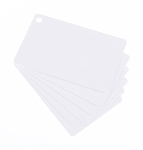10 x Karteo® Blanko Plastikkarten Karten weiß mit Keytags Stanzung Ausstanzung Loch Lochung für Schlüsselringe Ketten und Schlüsselband Schlüsselbänder von Karteo