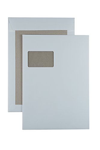 100 Papprückwandtaschen Versandtaschen C4 oder B4, haftklebend, weiß, mit Fenster (C4-229x324mm mit Fenster) von Karton-billiger