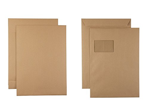 250 Faltentaschen Versandtaschen B4 oder C4, haftklebend, braun, mit/ohne Fenster (C4-229x324+20mm mit Fenster) von karton-billiger