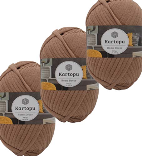 Kartopu 3x200gr Home Decor -weiches Textilgarn- gleichmäßige Einfärbung und Garnstärke- Häkelgarn für Kissenhüllen, Taschen, Häkeldecken- Jersey Garn in großer Farbauswahl (ocker 885) von Kartopu
