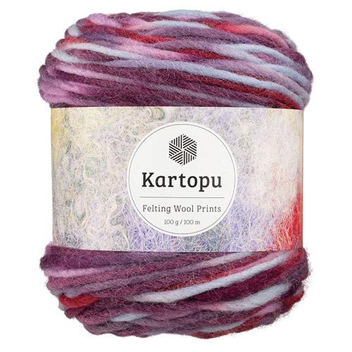 Filzwolle 100gr Knaul,uni+Color,100m Lauflänge, 100% Schurwolle, Mengen und Farbe frei wählbar (2083 lila color) von Kartopu