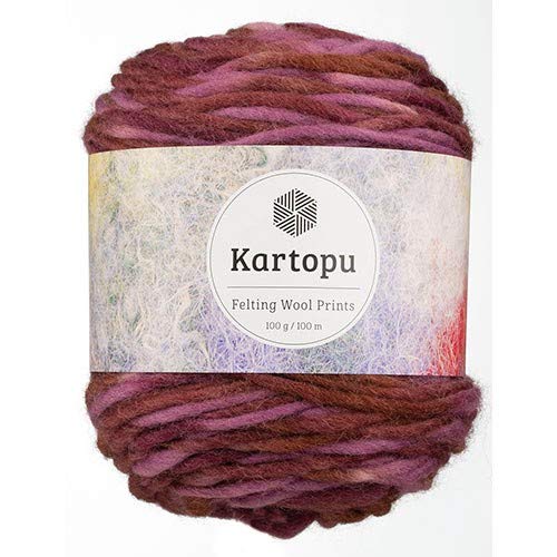 Filzwolle 100gr Knaul,uni+Color,100m Lauflänge, 100% Schurwolle, Mengen und Farbe frei wählbar (2236 weinrot color) von Kartopu