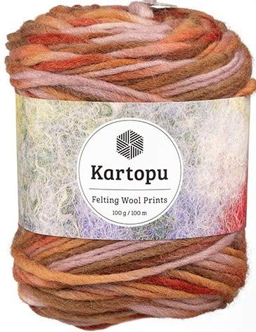 Filzwolle 100gr Knaul,uni+Color,100m Lauflänge, 100% Schurwolle, Mengen und Farbe frei wählbar (2237 rot color) von Kartopu