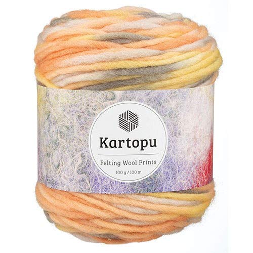 Filzwolle 100gr Knaul,uni+Color,100m Lauflänge, 100% Schurwolle, Mengen und Farbe frei wählbar (3151 apricot color) von Kartopu