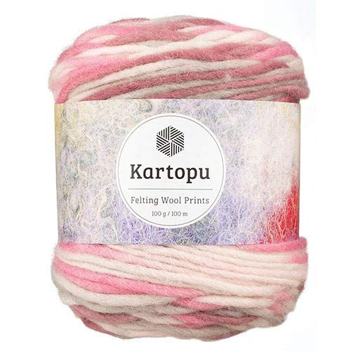 Filzwolle 100gr Knaul,uni+Color,100m Lauflänge, 100% Schurwolle, Mengen und Farbe frei wählbar (3156 rosa color) von Kartopu