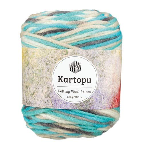 Filzwolle 100gr Knaul,uni+Color,100m Lauflänge, 100% Schurwolle, Mengen und Farbe frei wählbar (3158 türkis color) von Kartopu
