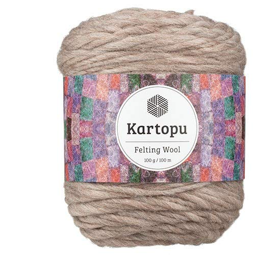 Filzwolle 100gr Knaul,uni+Color,100m Lauflänge, 100% Schurwolle, Mengen und Farbe frei wählbar (beige 1893) von Kartopu