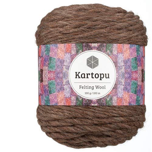 Filzwolle 100gr Knaul,uni+Color,100m Lauflänge, 100% Schurwolle, Mengen und Farbe frei wählbar (braun 1896) von Kartopu