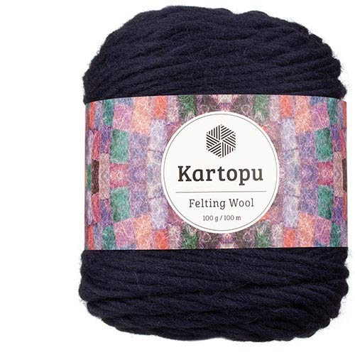 Filzwolle 100gr Knaul,uni+Color,100m Lauflänge, 100% Schurwolle, Mengen und Farbe frei wählbar (dunkelblau 1629) von Kartopu