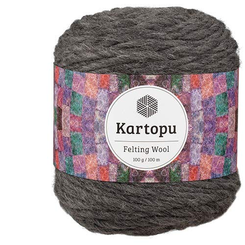 Filzwolle 100gr Knaul,uni+Color,100m Lauflänge, 100% Schurwolle, Mengen und Farbe frei wählbar (dunkelgrau 1012) von Kartopu