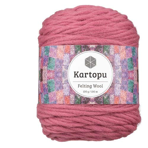 Filzwolle 100gr Knaul,uni+Color,100m Lauflänge, 100% Schurwolle, Mengen und Farbe frei wählbar (dunkelrosa 1735) von Kartopu