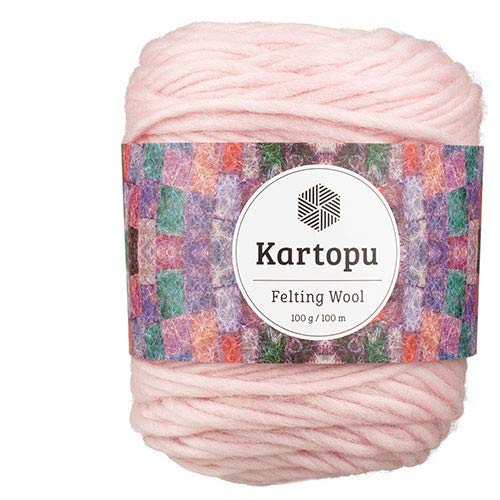 Filzwolle 100gr Knaul,uni+Color,100m Lauflänge, 100% Schurwolle, Mengen und Farbe frei wählbar (hellrosa 1779) von Kartopu