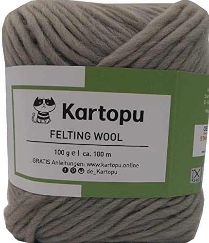 Filzwolle 100gr Knaul,uni+Color,100m Lauflänge, 100% Schurwolle, Mengen und Farbe frei wählbar (mittelgrau 1011) von Kartopu